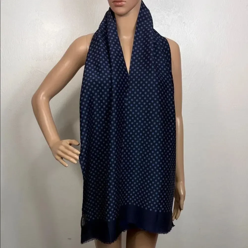 Lanvin Paris Navy Blue Dot Print Scarf Wrap 70% Cotton 30% Silk Italy